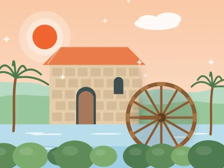 آسیاب کنار نهر در غروب